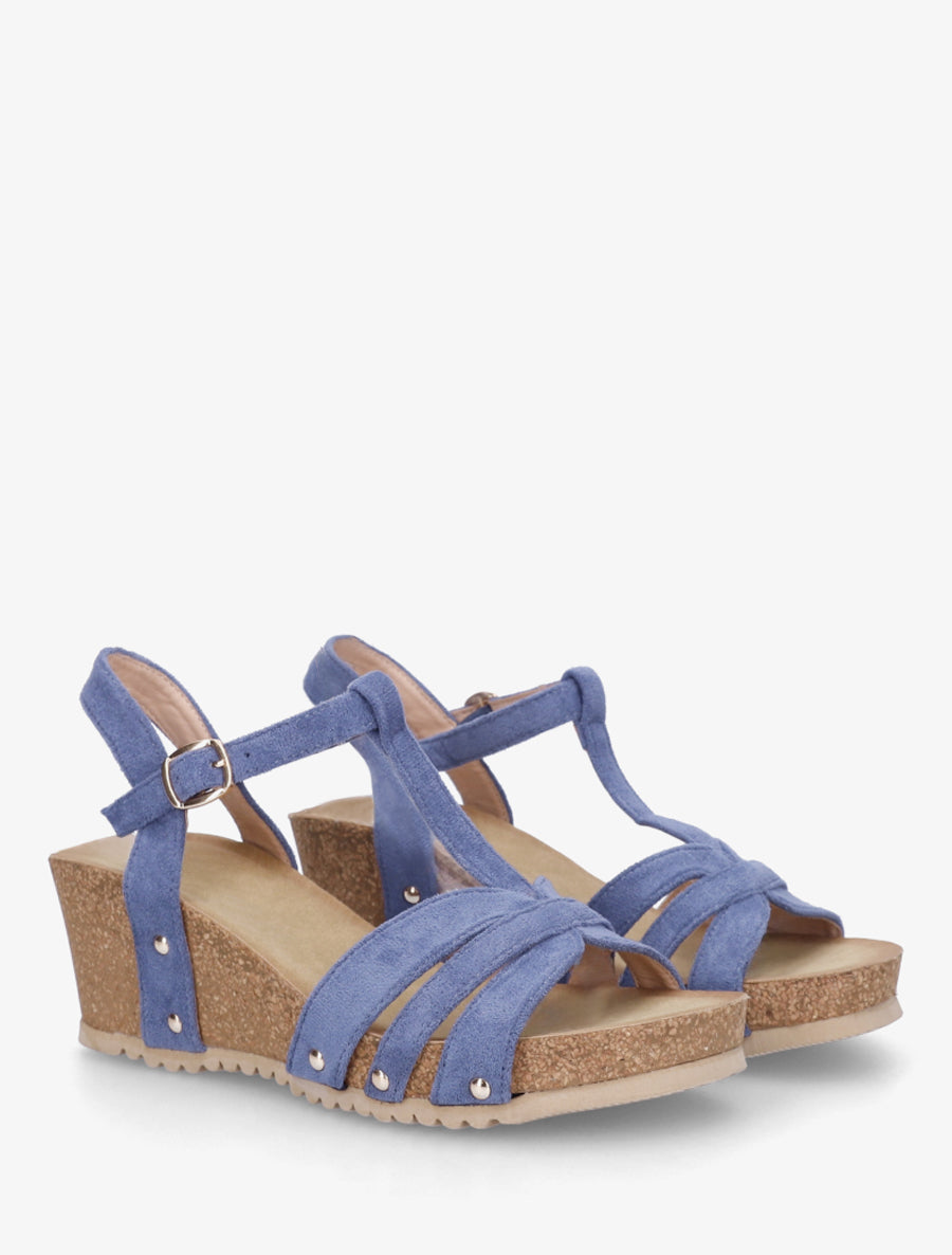 Sandales en suédine à bride en T - Bleu - 4