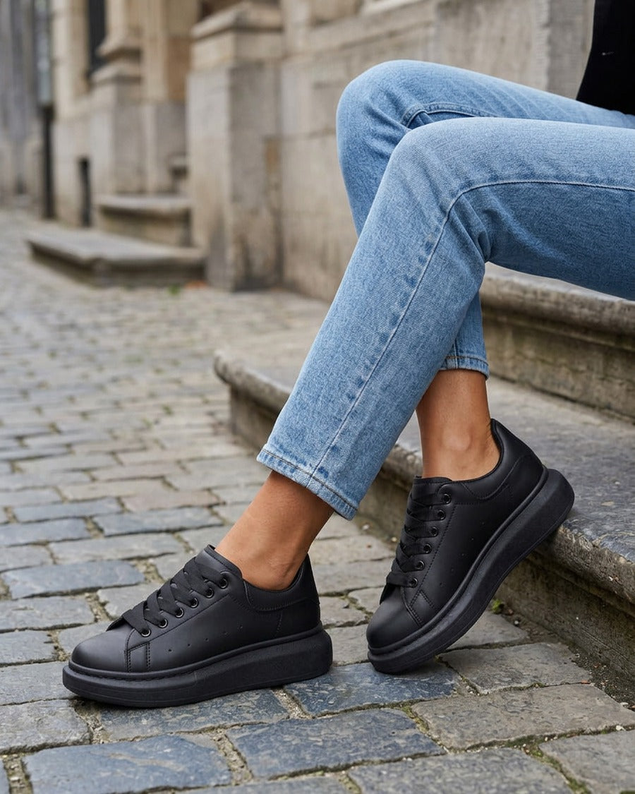 Baskets casual en simili - Noir