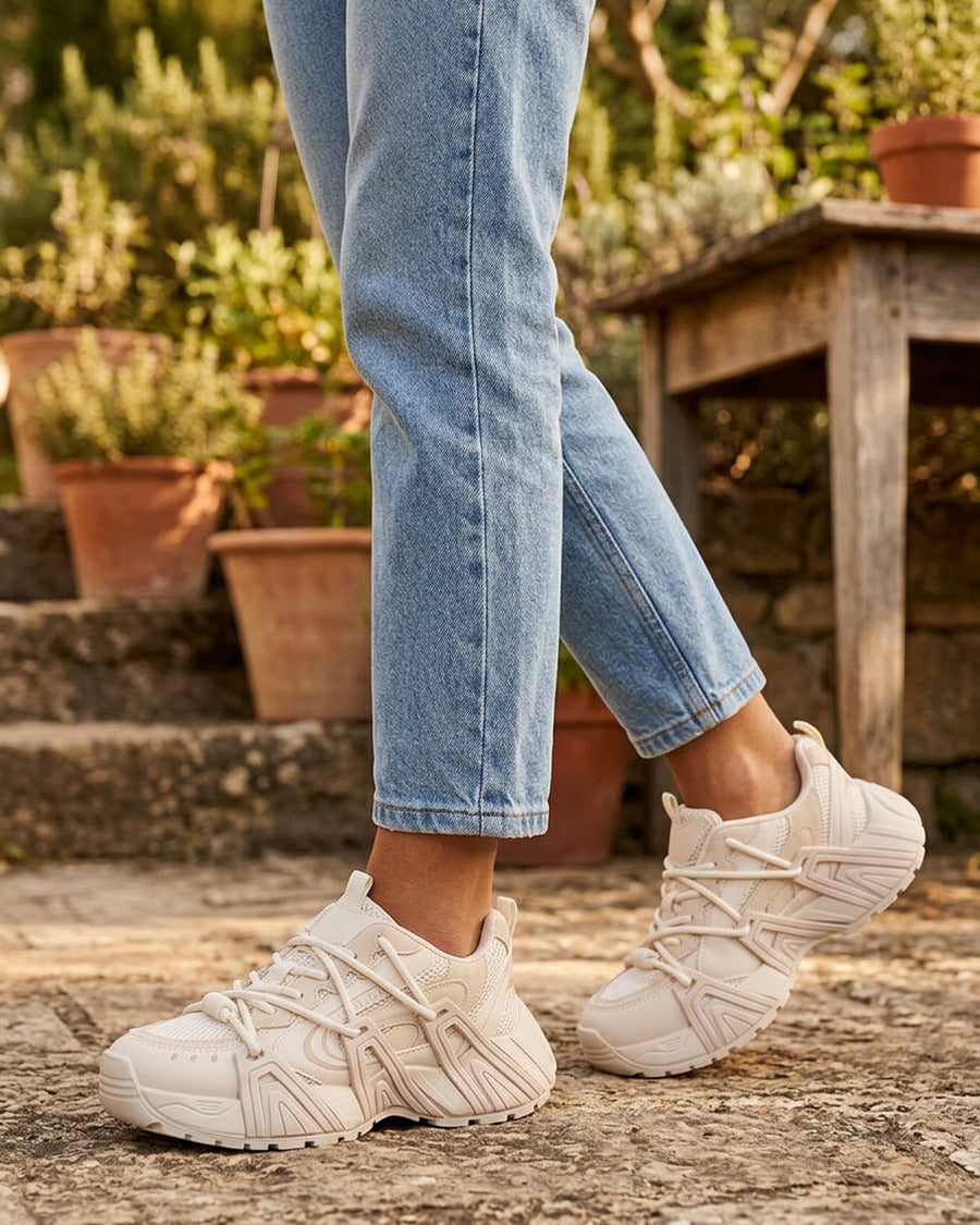 Baskets à double lacets - Beige