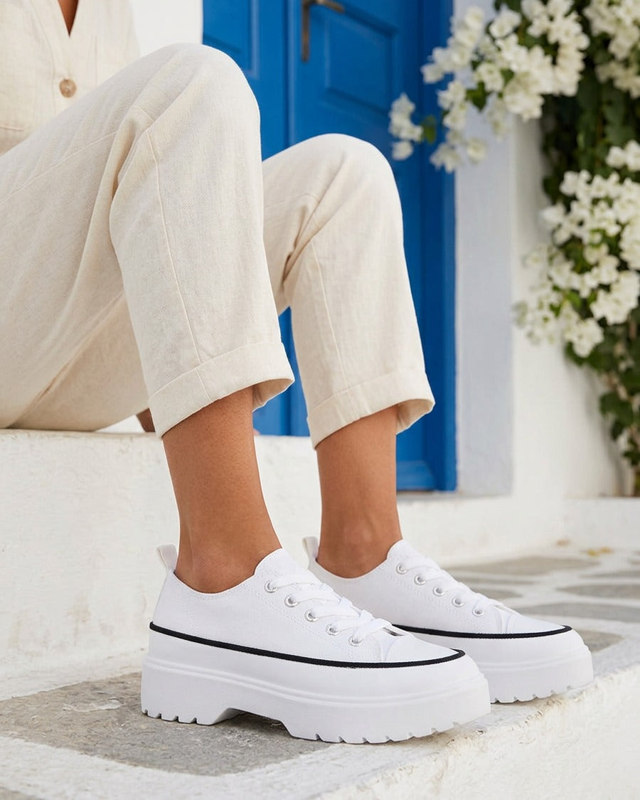 Baskets en toile à semelle plateforme - Blanc