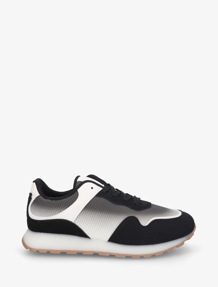 Sneakers bi-matière à semelle épaisse - Noir - 1