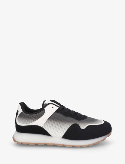 Sneakers bi-matière à semelle épaisse - Noir - 1