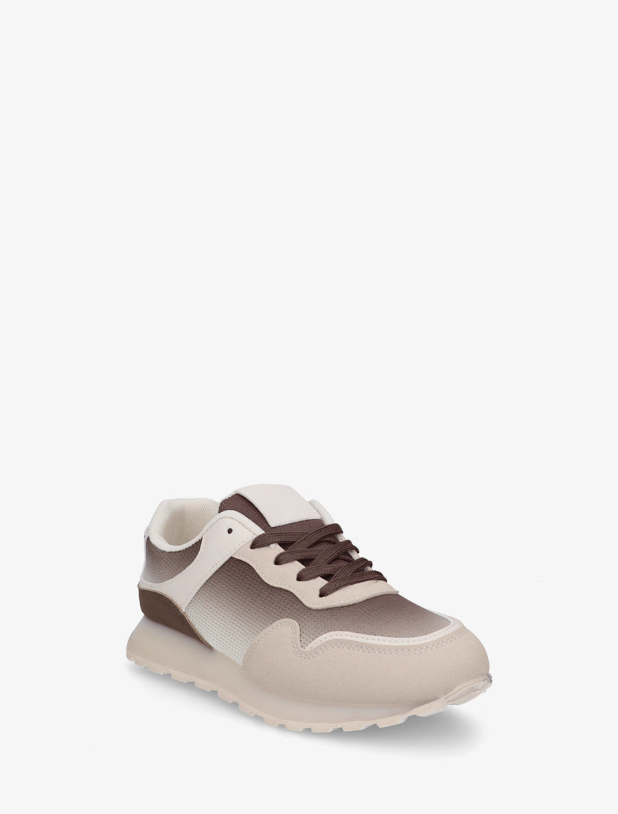 Sneakers bi-matière à semelle épaisse - Marron - 2