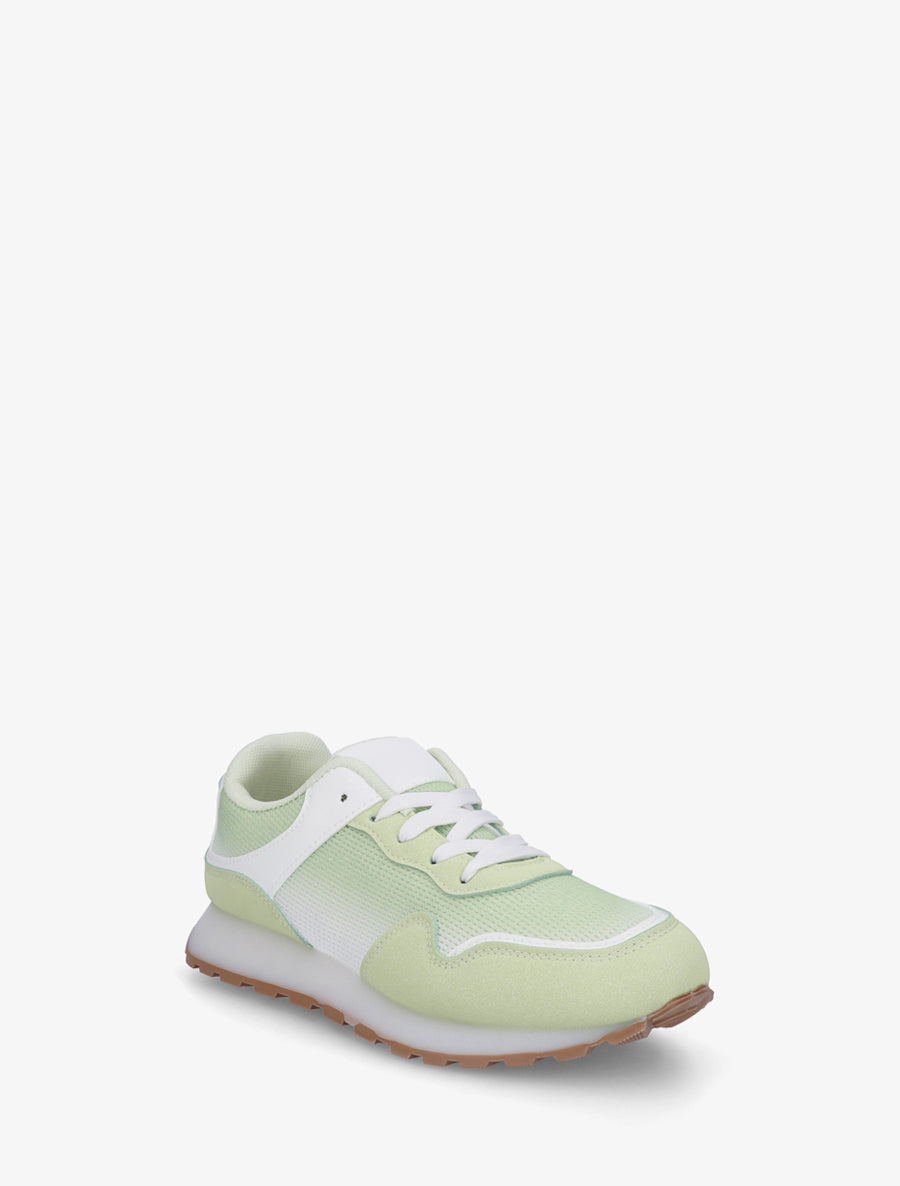Sneakers bi-matière à semelle épaisse - Vert - 2