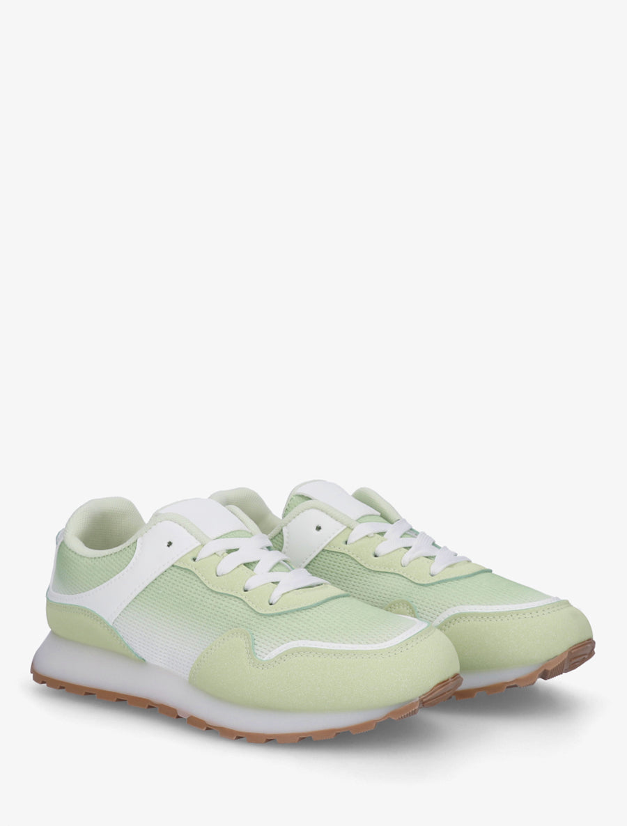 Sneakers bi-matière à semelle épaisse - Vert - 4