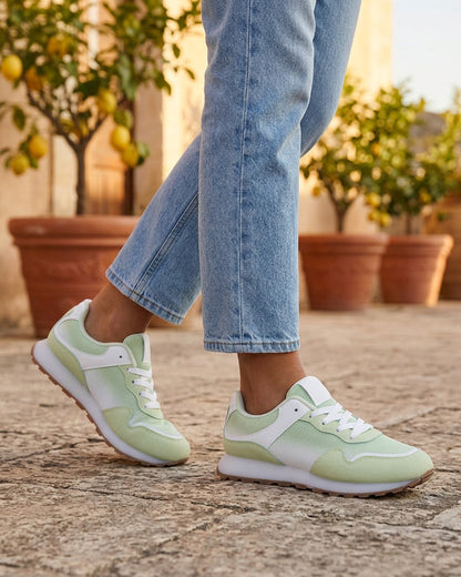 Sneakers bi-matière à semelle épaisse - Vert