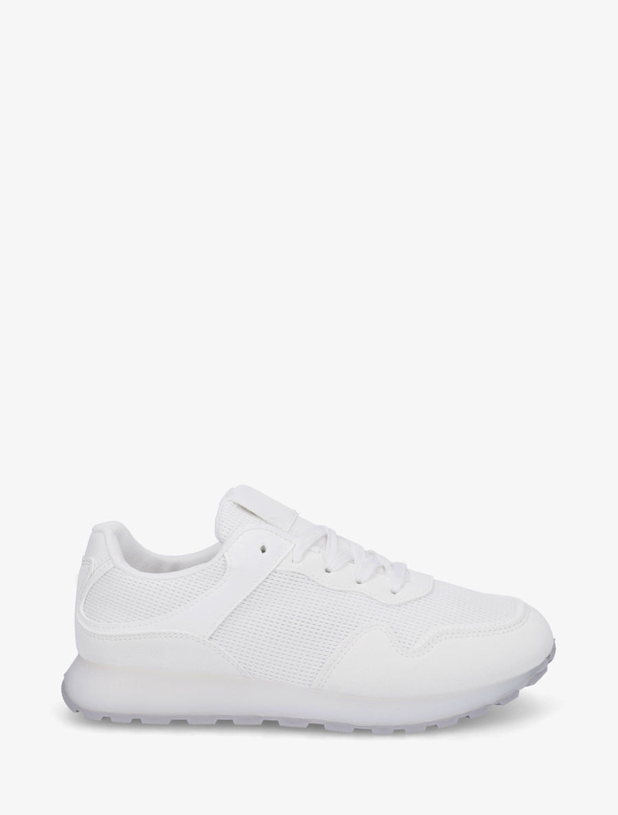 Sneakers bi-matière à semelle épaisse - Blanc - 1