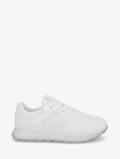 Sneakers bi-matière à semelle épaisse - Blanc - 1