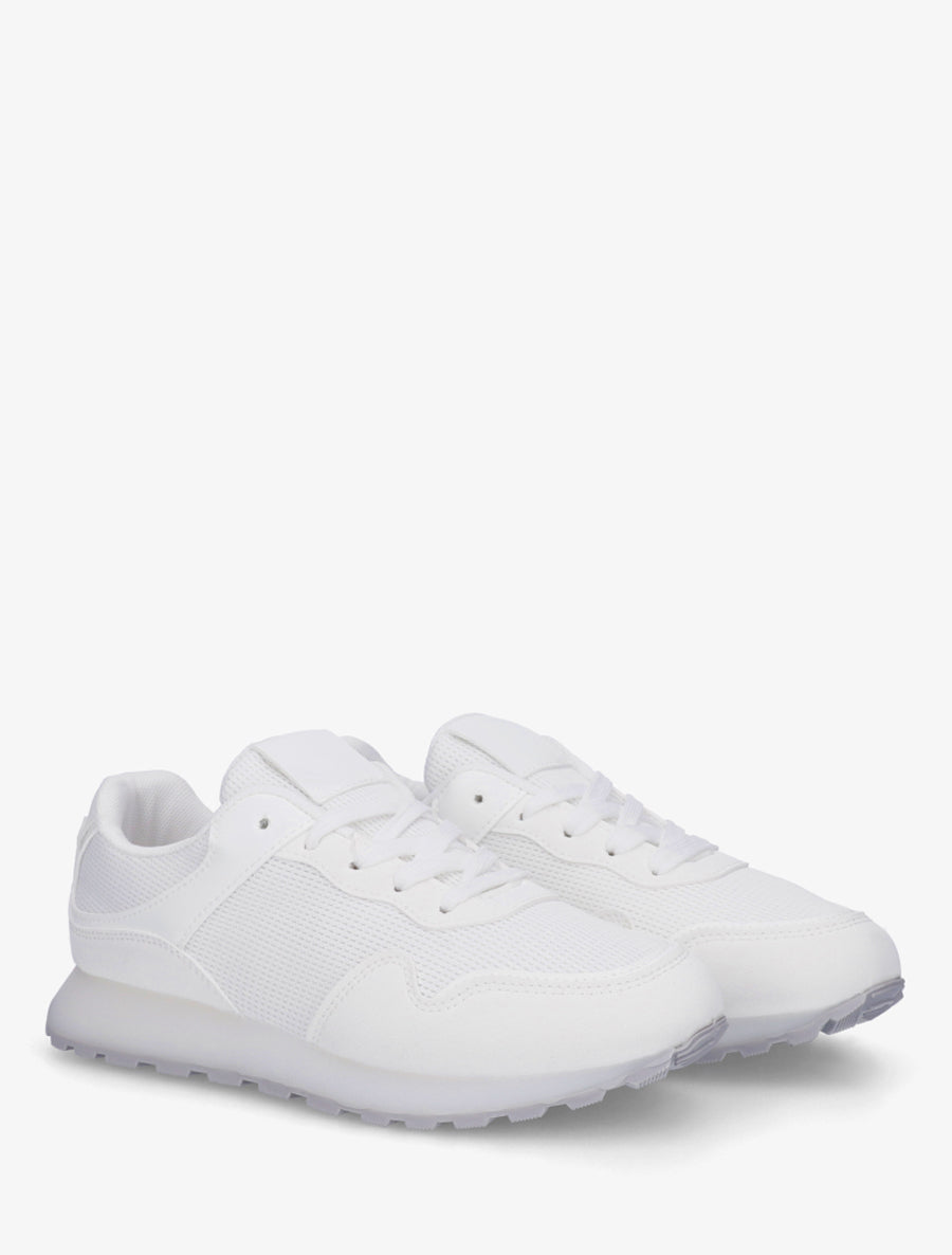 Sneakers bi-matière à semelle épaisse - Blanc - 4