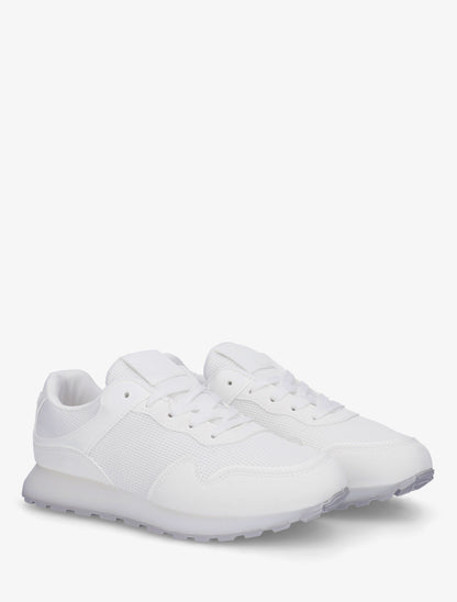Sneakers bi-matière à semelle épaisse - Blanc - 4