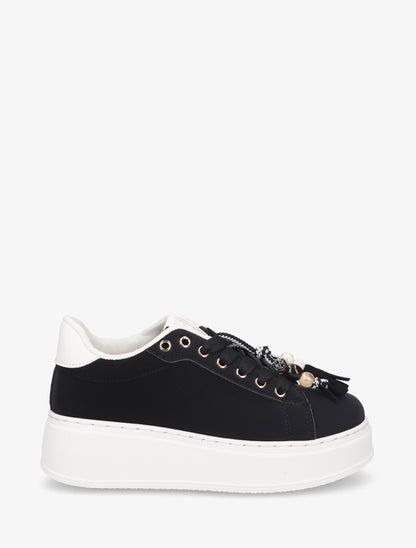 Sneakers en suédine à empiècement perles - Noir - 1