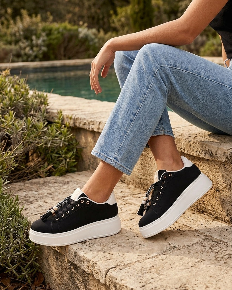 Sneakers en suédine à empiècement perles - Noir