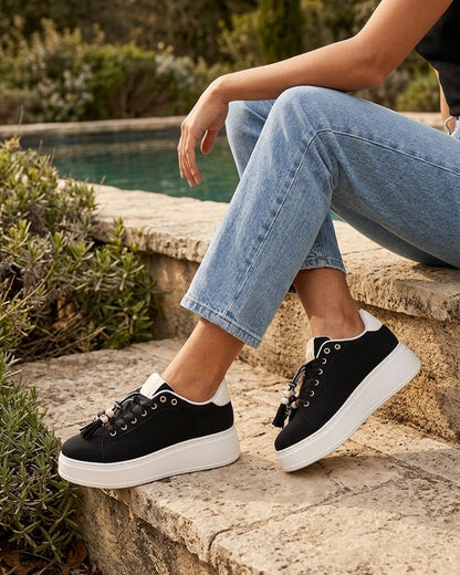 Sneakers en suédine à empiècement perles - Noir