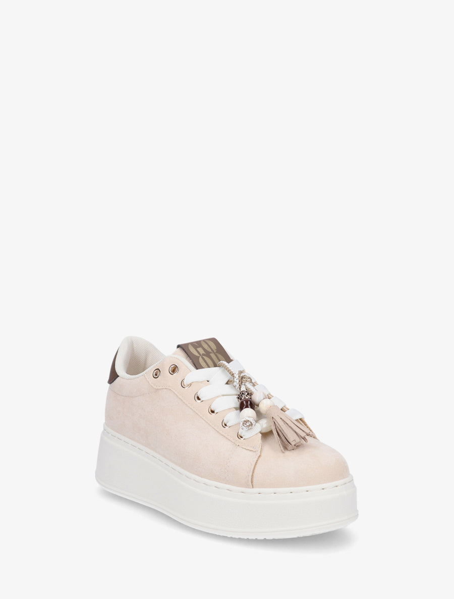 Sneakers en suédine à empiècement perles - Beige - 2