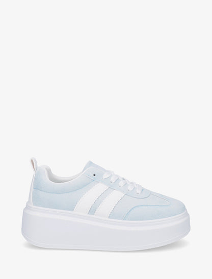 Baskets effet nubuck à bandes - Bleu ciel - 1