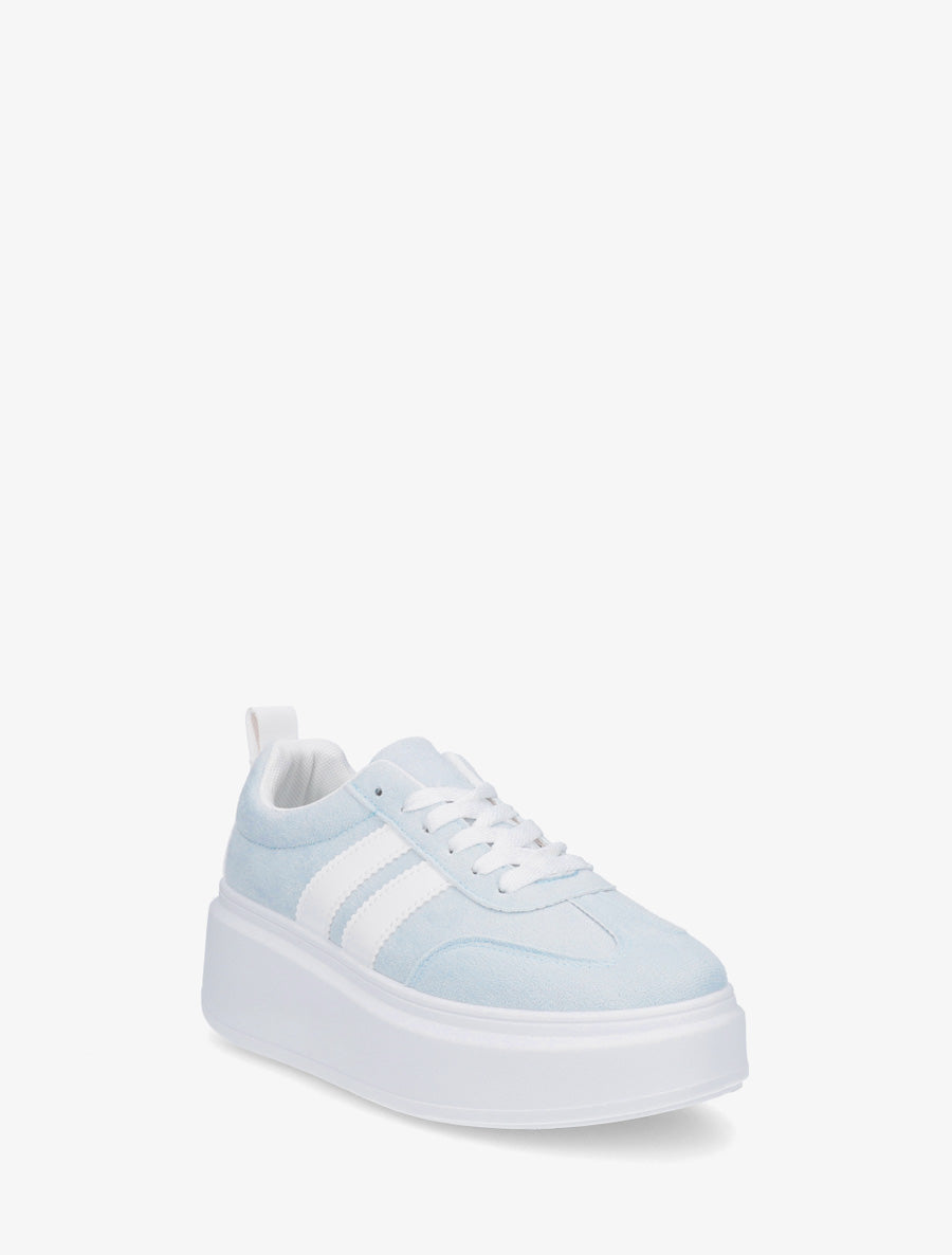 Baskets effet nubuck à bandes - Bleu ciel - 2