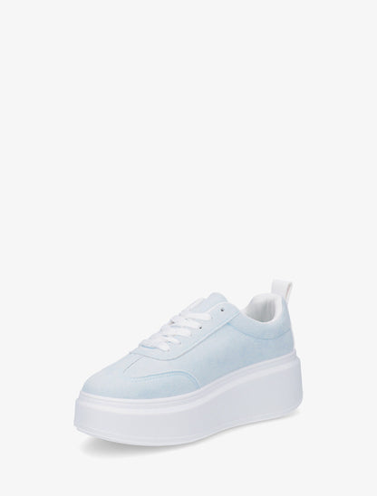 Baskets effet nubuck à bandes - Bleu ciel - 3