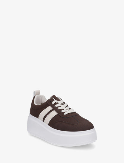 Baskets effet nubuck à bandes - Marron - 2