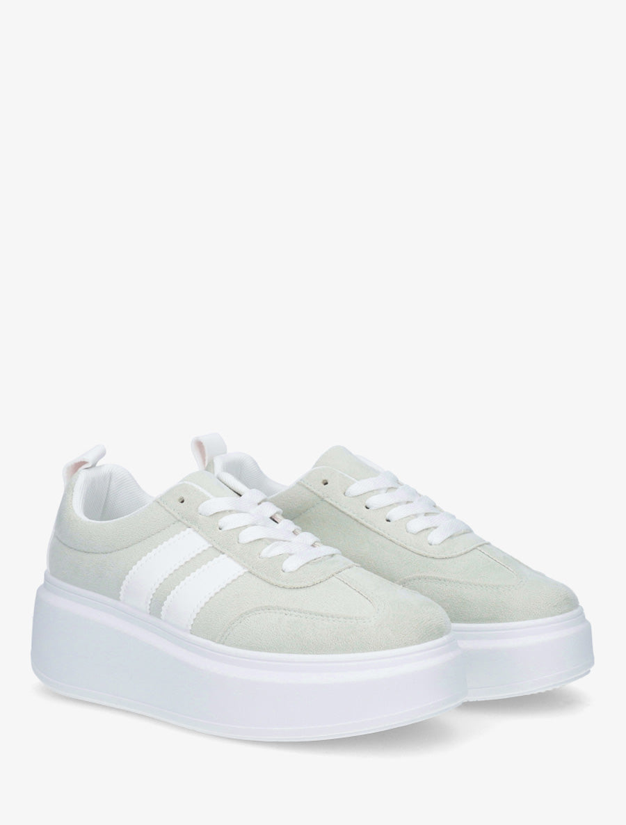 Baskets effet nubuck à bandes - Vert pâle - 4