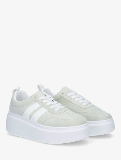 Baskets effet nubuck à bandes - Vert pâle - 4