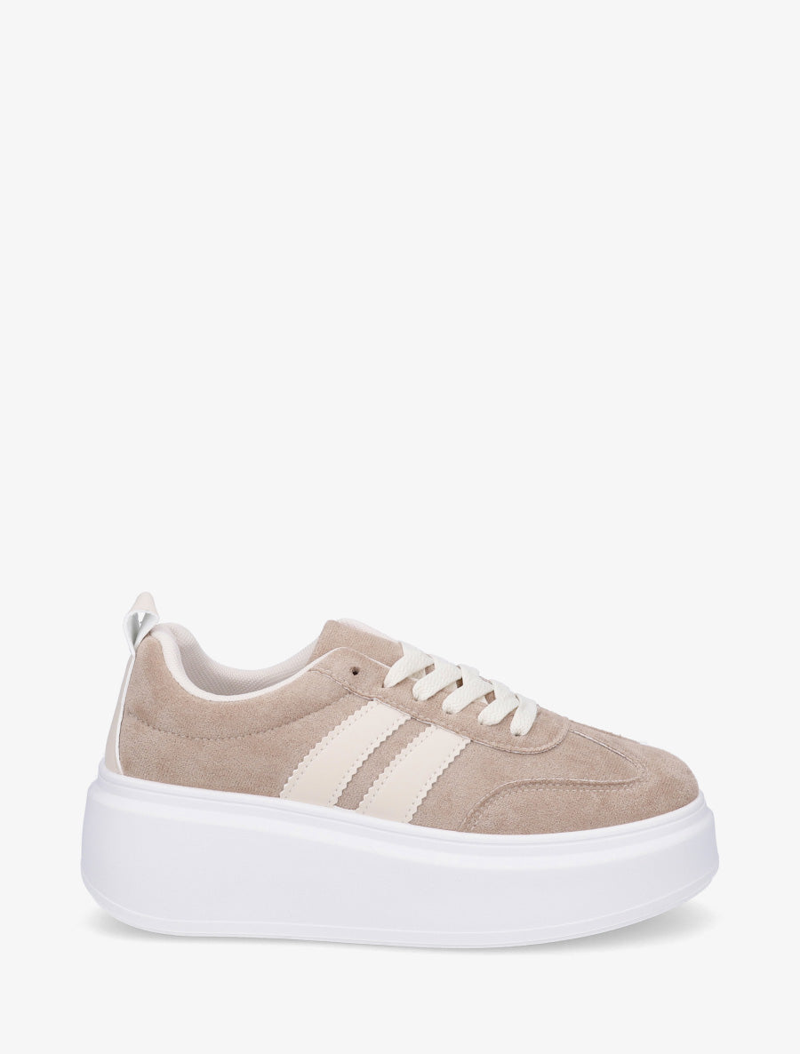 Baskets effet nubuck à bandes - Taupe - 1