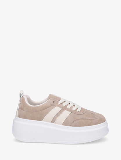 Baskets effet nubuck à bandes - Taupe - 1