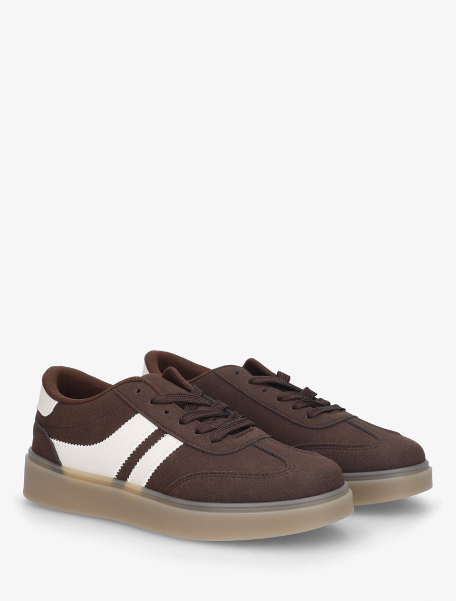 Sneakers en suédine à bandes contrastantes - Marron - 4