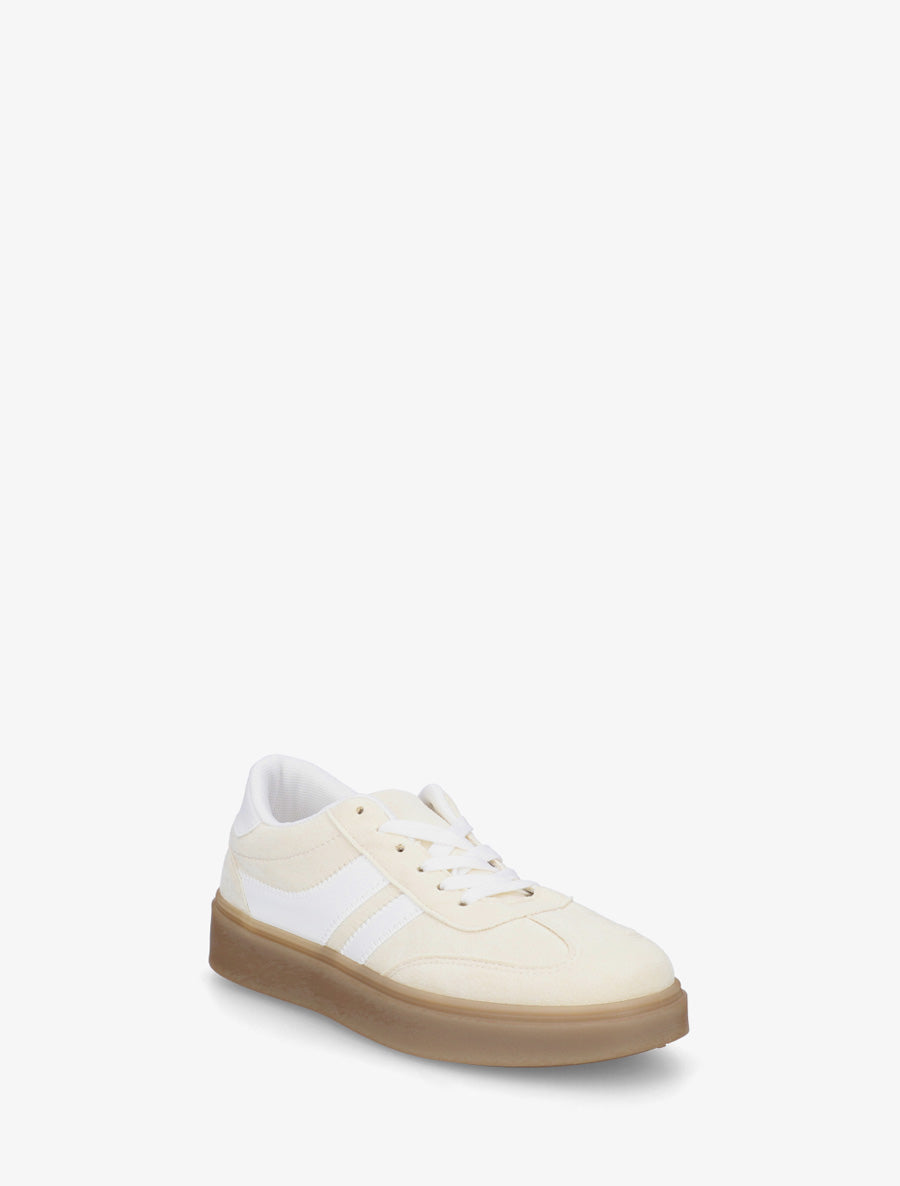 Sneakers en suédine à bandes contrastantes - Jaune pâle - 2