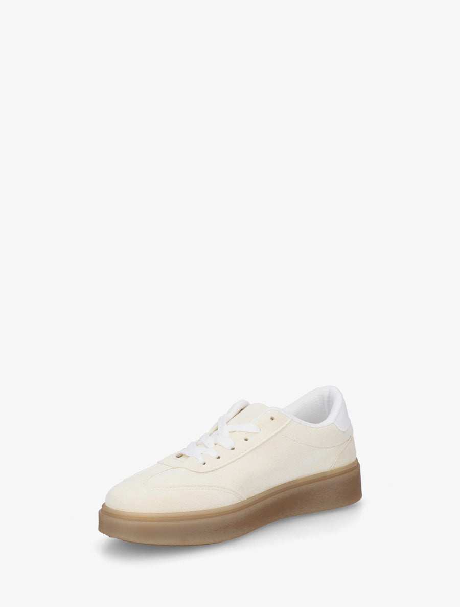 Sneakers en suédine à bandes contrastantes - Jaune pâle - 3