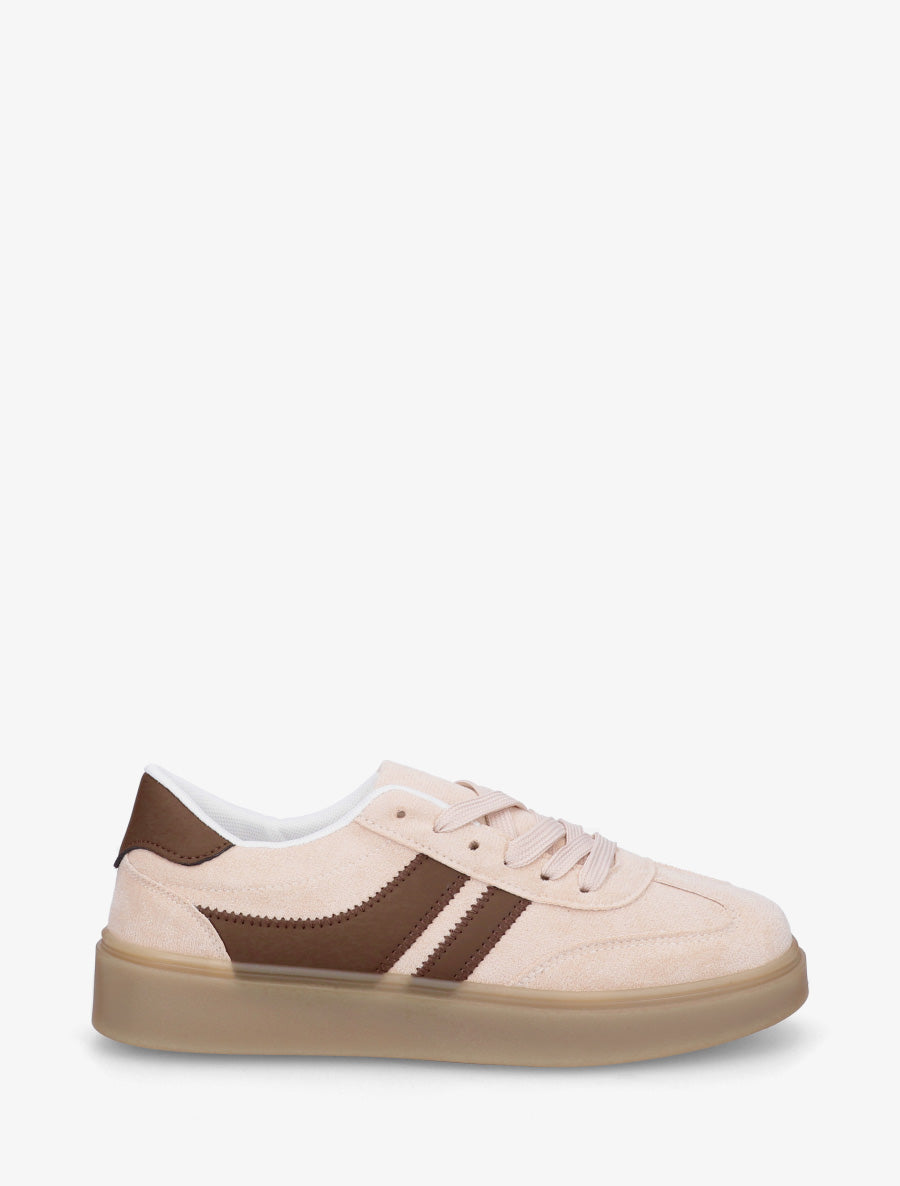 Sneakers en suédine à bandes contrastantes - Beige - 1