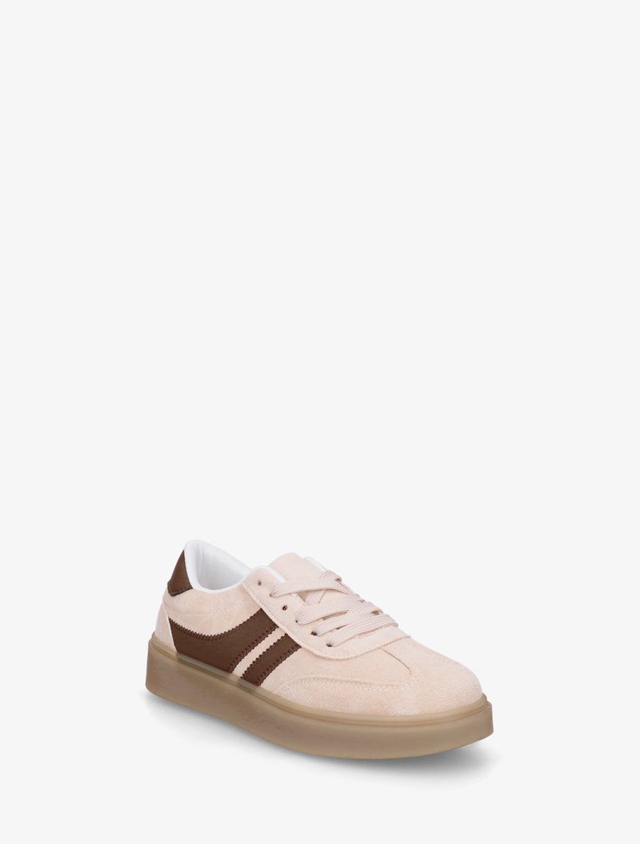 Sneakers en suédine à bandes contrastantes - Beige - 2