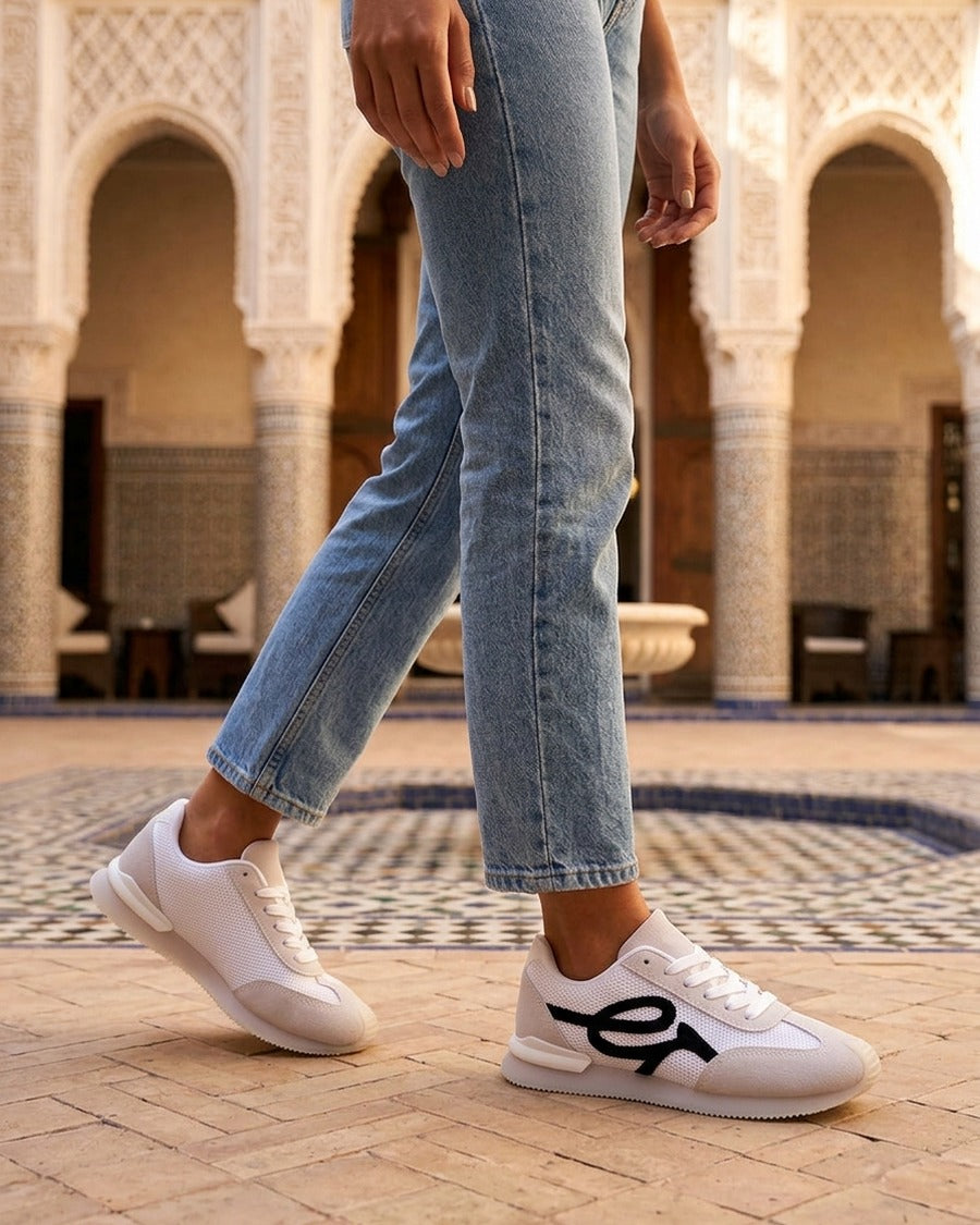 Baskets bimatière à broderie fantaisie - Blanc