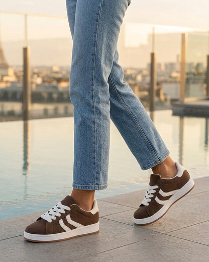 Baskets effet nubuck à bandes dentelées - Marron