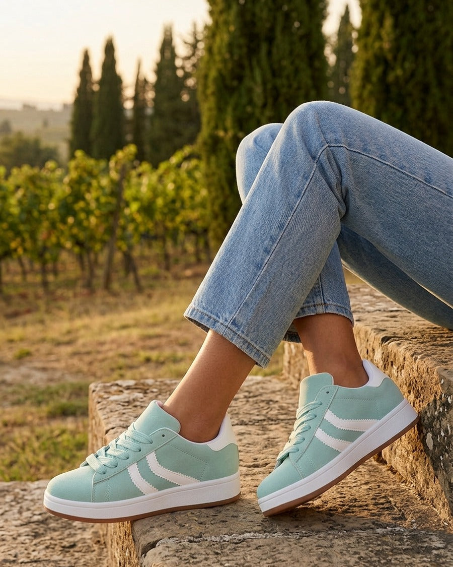 Baskets effet nubuck à bandes dentelées - Vert d&