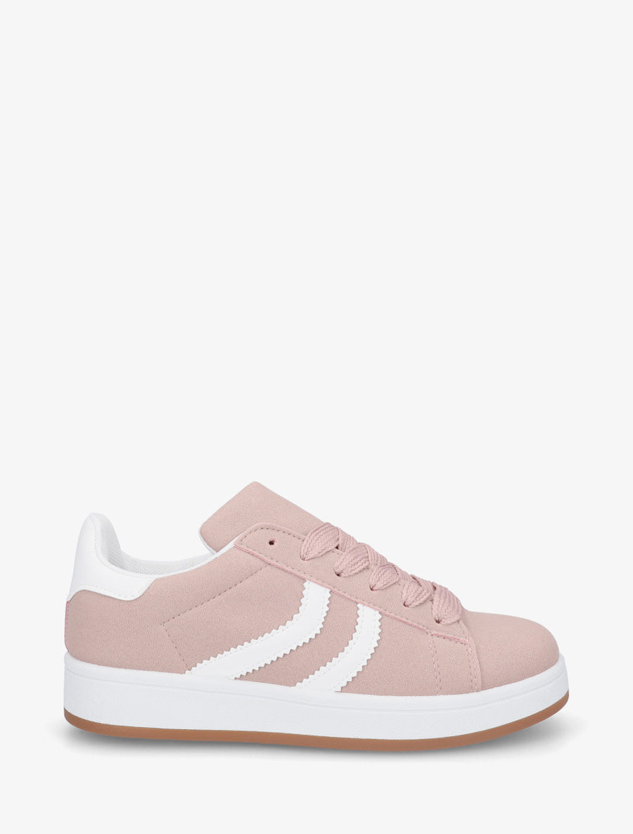 Baskets effet nubuck à bandes dentelées - Rose - 1