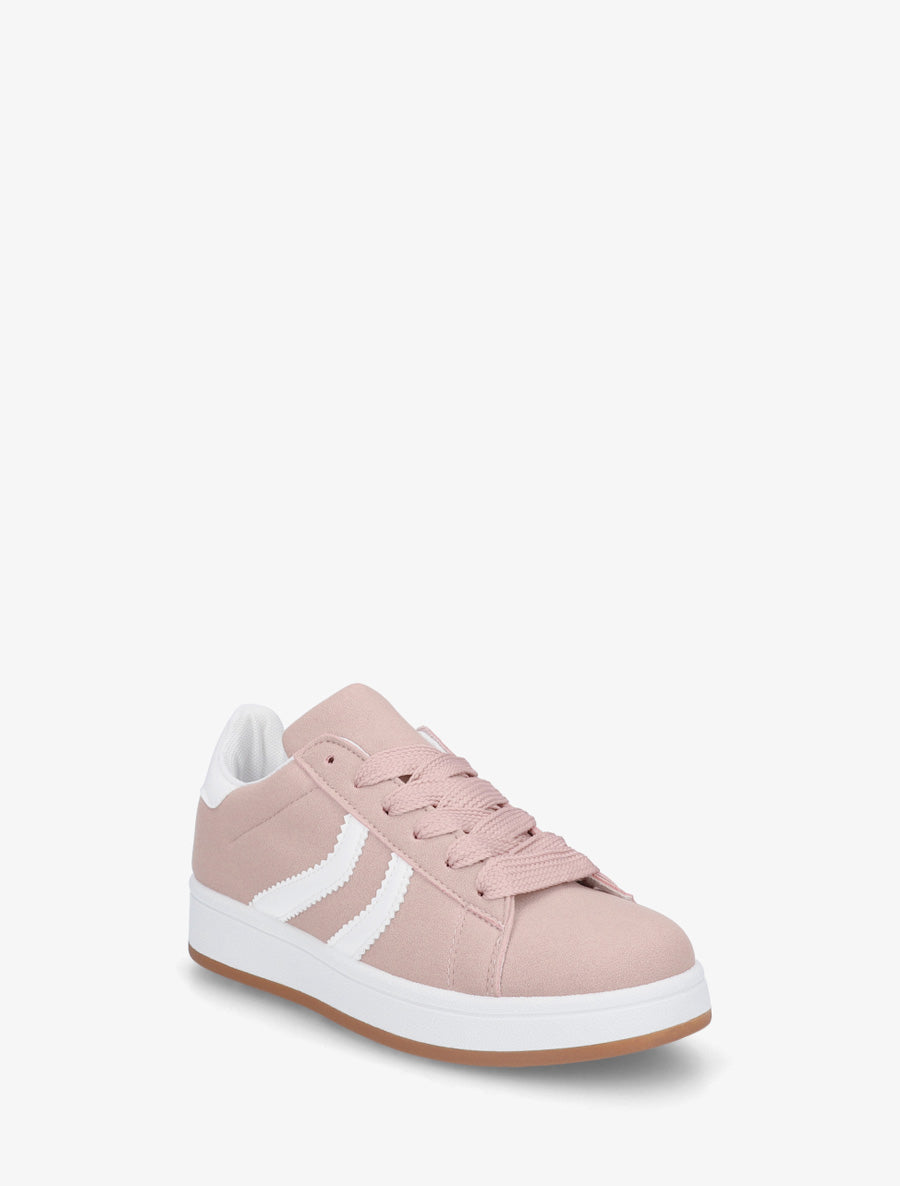 Baskets effet nubuck à bandes dentelées - Rose - 2
