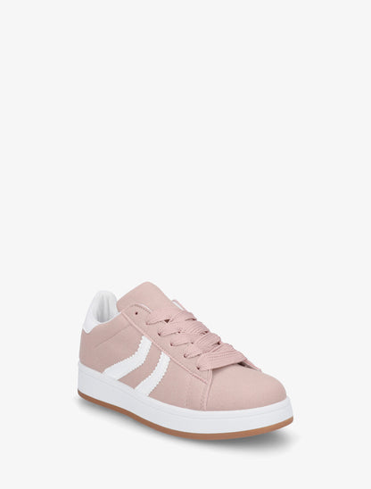 Baskets effet nubuck à bandes dentelées - Rose - 2