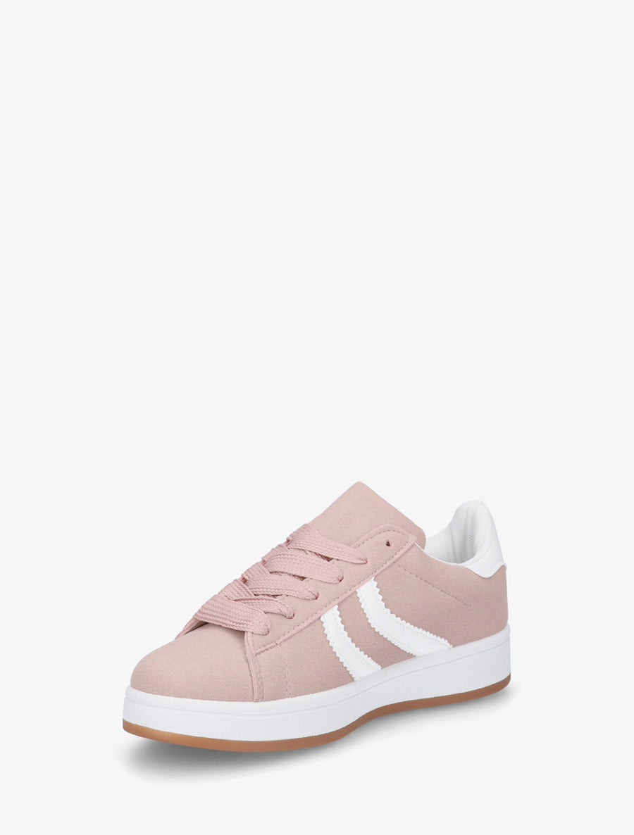 Baskets effet nubuck à bandes dentelées - Rose - 3