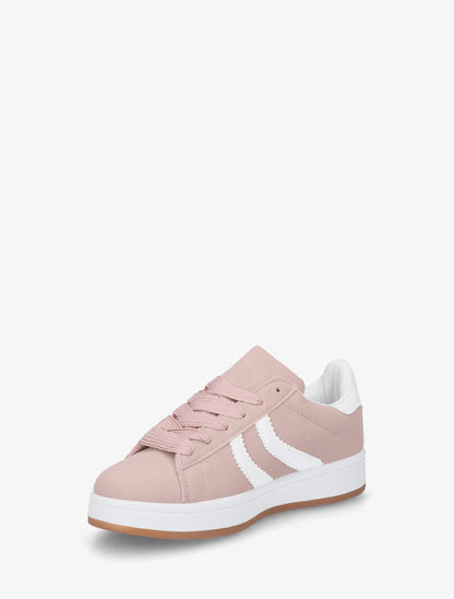 Baskets effet nubuck à bandes dentelées - Rose - 3