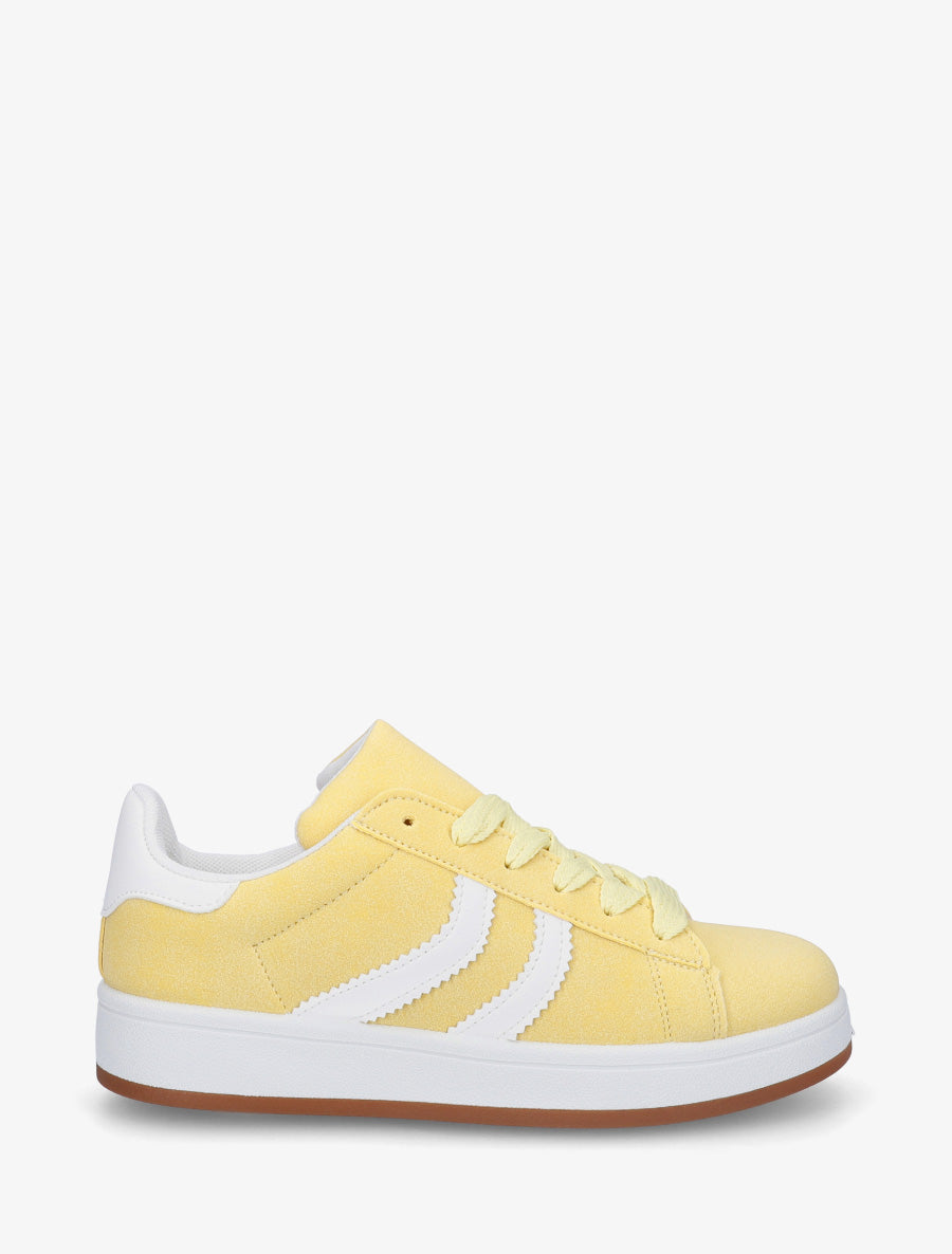 Baskets effet nubuck à bandes dentelées - Jaune - 1