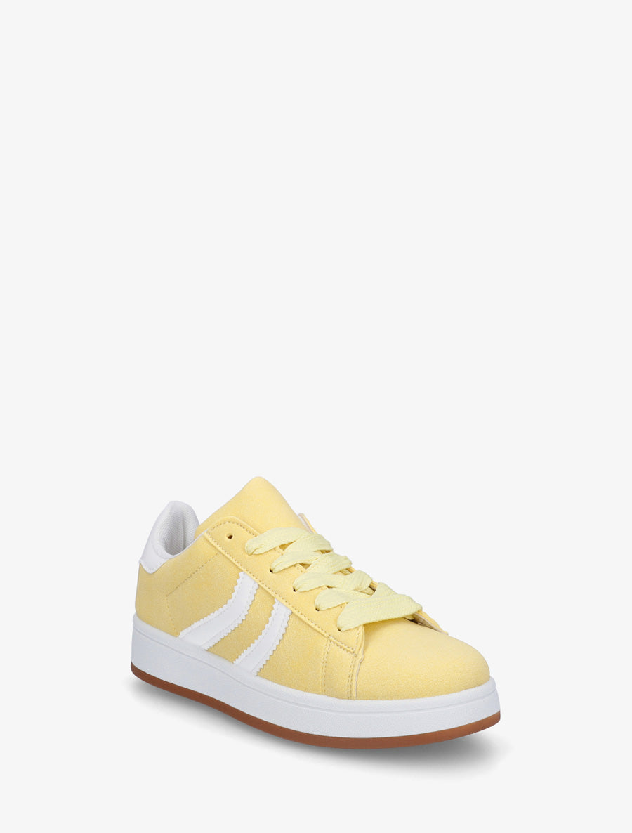 Baskets effet nubuck à bandes dentelées - Jaune - 2