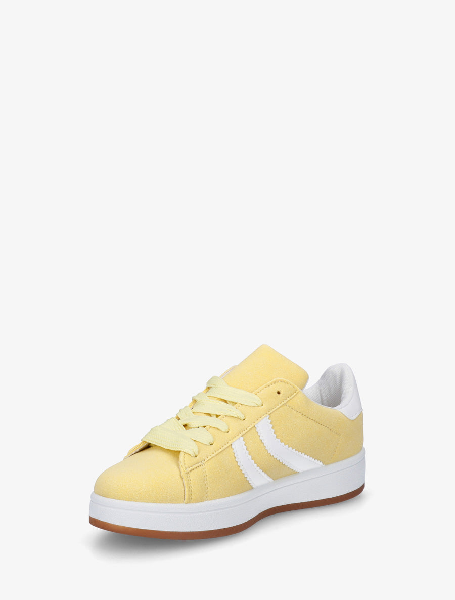 Baskets effet nubuck à bandes dentelées - Jaune - 3