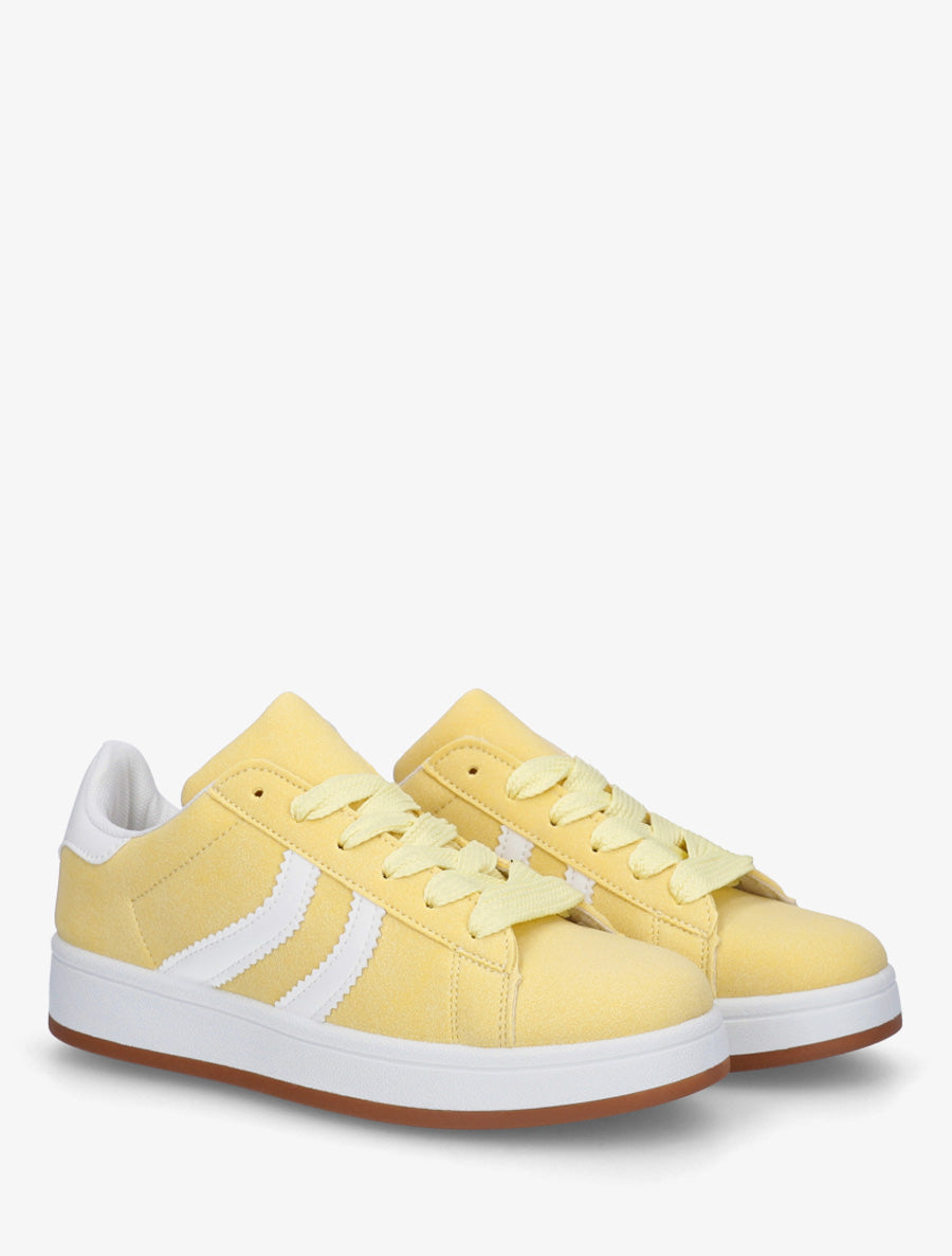 Baskets effet nubuck à bandes dentelées - Jaune - 4