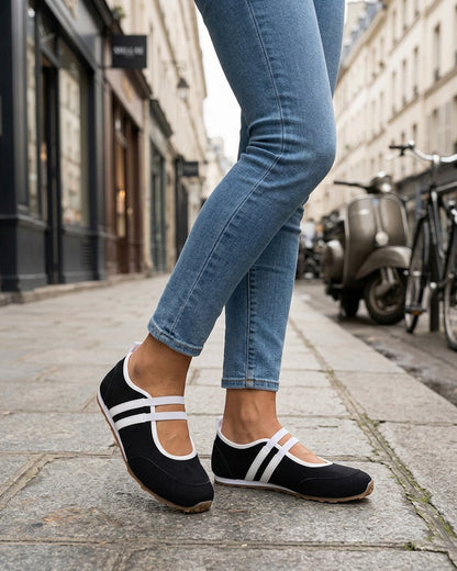Ballerines en suédine à bandes - Noir