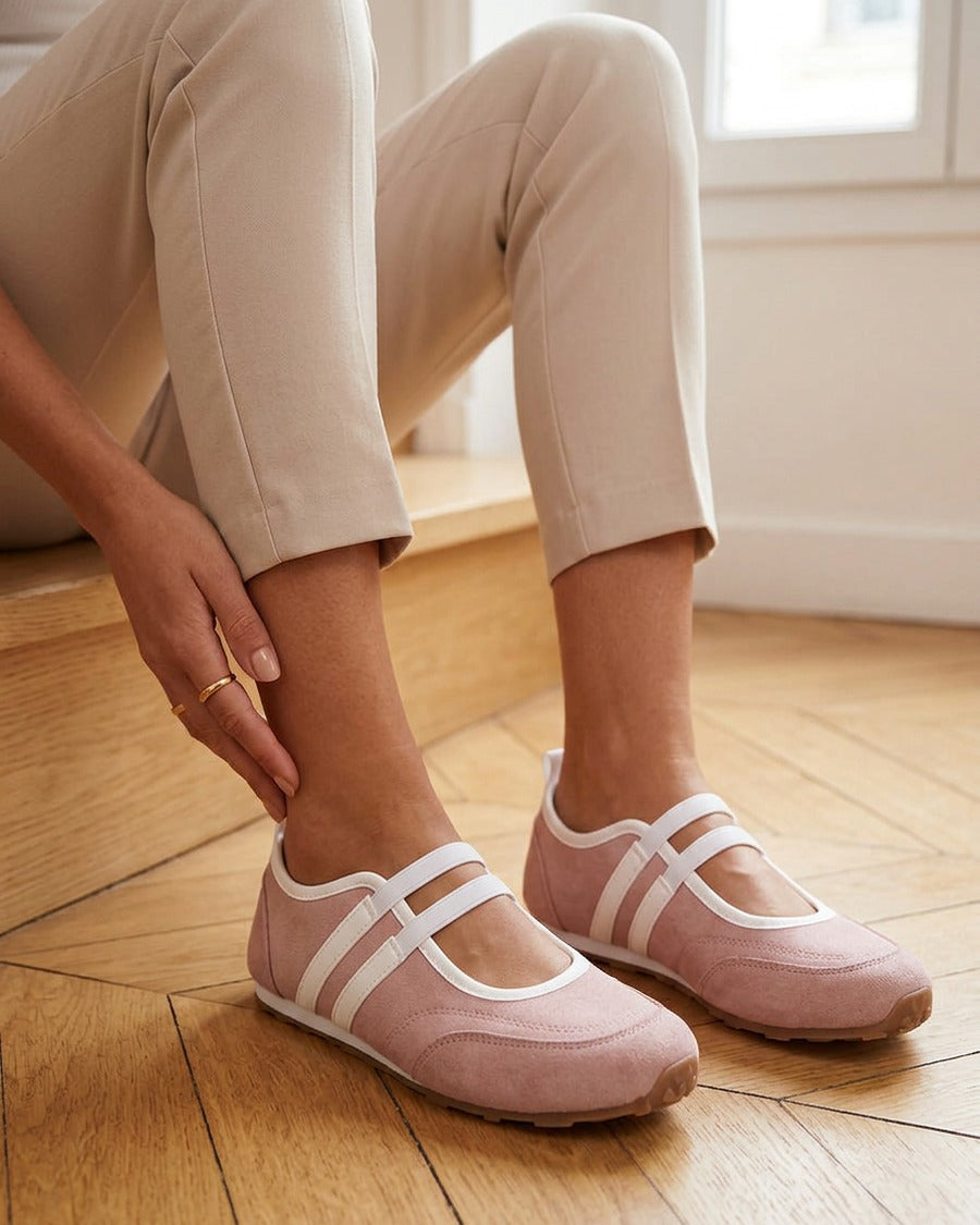 Ballerines en suédine à bandes - Rose