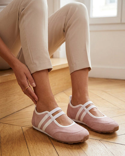 Ballerines en suédine à bandes - Rose