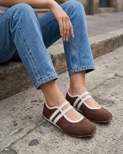 Ballerines en suédine à bandes - Marron