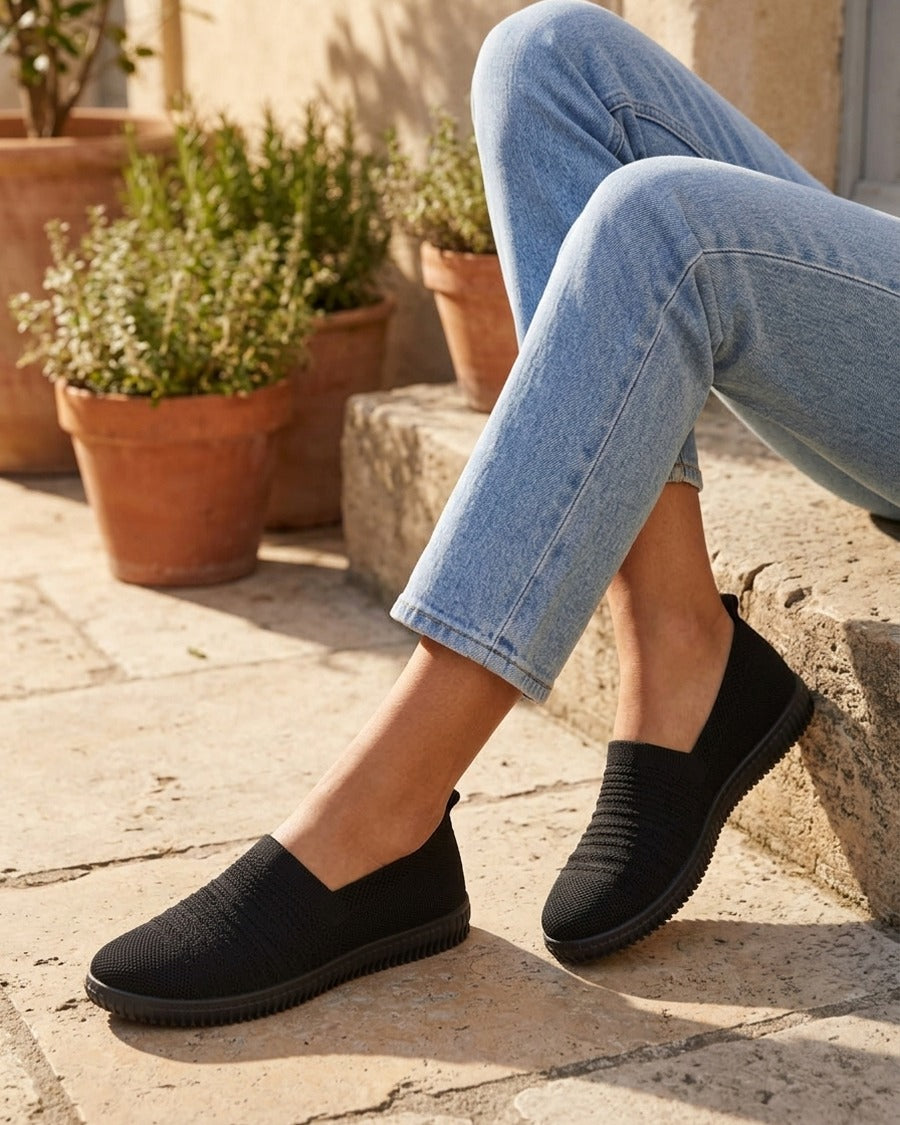 Slip-on en maille ajourée rayée - Noir