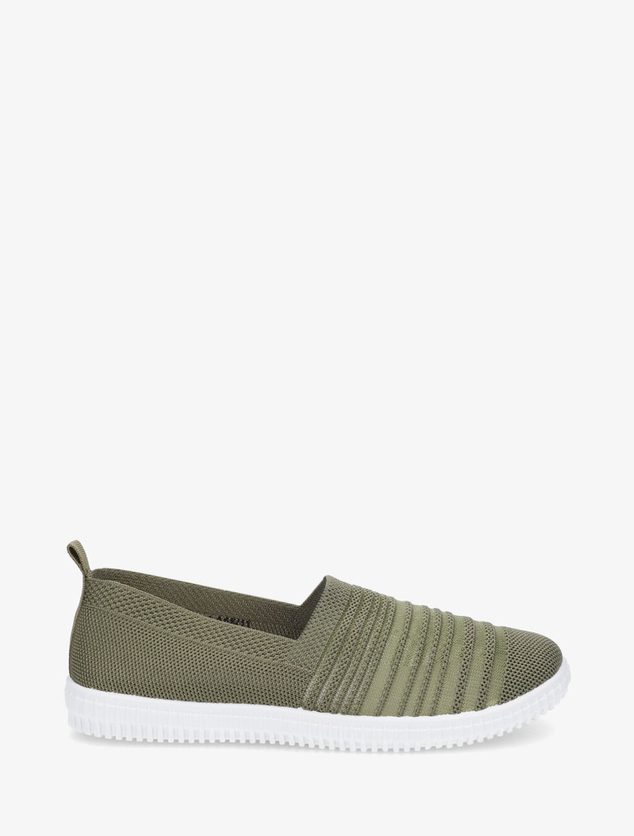 Slip-on en maille ajourée rayée - Kaki - 1