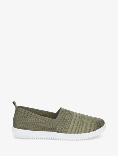 Slip-on en maille ajourée rayée - Kaki - 1